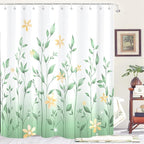 Eucalyptus Shower Curtain, Ombre Floral Leaves Plant Washable Fabric Bath Decor with 12 Hooks 72x72 inches, Mint Green