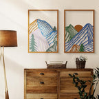 Glamativity 4 Pcs Colorful And Black Double-Sided Abstract Mountain Metal Wall Art , Mountain Line Art Décor, 3D Textured Minimalist Wall Decor, Rustic Nature Wall Décor for Living Room Bedroom Study (Mountain, M Size 17 x 12'')