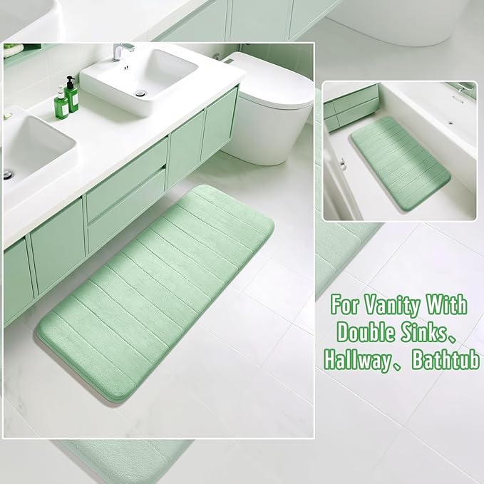 Yimobra Memory Foam Bath Mat, Super Soft Absorbent Bathroom Rug Non Slip 31.5x20 Inch, Quick Dry, Machine Washable Floor Carpet for Tub Shower, Home Decor Accessories, Pale Green