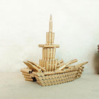 Bullet Shell Military Vehicle Sculptures - Handmade Tank, Airplane, Warship Metal Art Decor for Home, Office, Study Room for Men, Veterans (Warship Model)