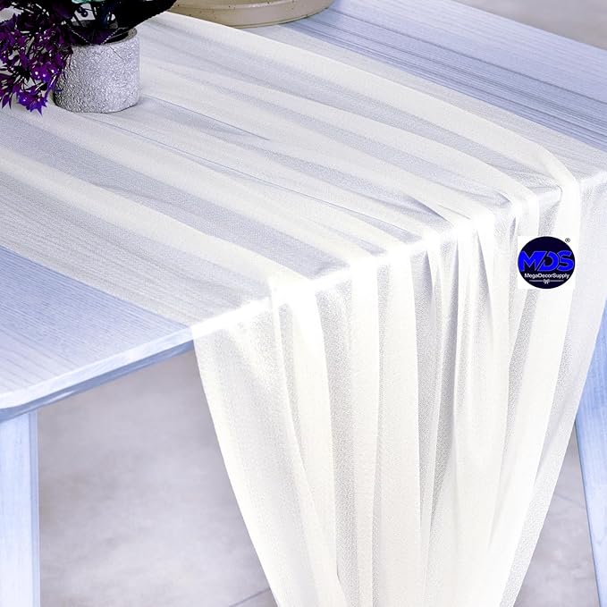 MDS 20 Pack 10ft Chiffon Table Runner 29 x 120 Inches Sheer Wedding Runner Romantic Rustic Table Runner for Wedding Decorations, Birthday Parties, Bridal Shower Party Arch Decor - Ivory