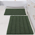 H.VERSAILTEX Bathroom Rugs Bath Mats Sets Super Absorbent Chenille Striped Bath Mats Non Skid Machine Wash Dry Rugs for Bathroom Floor Set of 2(Bronze Green, 24 x 36 Plus 20 x 32 - Inches)