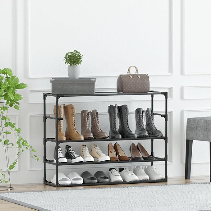 TY ARTS & CULTURE 2 Pack 5-Tiers Shoe Rack Organizer, Sturdy Metal Pipes & Durable Non-Woven Fabric, Shoe Rack for Closet Hold 40-50 Pairs, Shoe Rack for Entryway (Black)