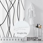 Punkray Black and White Striped Wavy Line Polyester Shower Curtain for Bathroom with Hooks, Weighted Hem, Waterproof Bath Accessories Hotel Style, 72 x 72