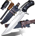 BA-KOR (15.8 inches) 5mm full Tang 9CR18MOV steel nylon fiber handle Bowie knife + sheath + (5.9 inches) cerium element striker, suitable for outdoor hunting, camping, survival, and daily carry of tools. (Sanding I (Half Teeth))