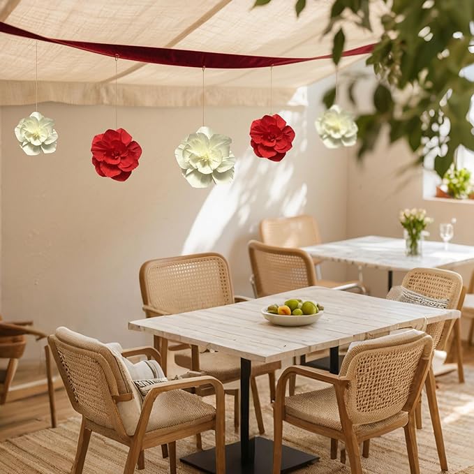 BRT Bearingshui Crepe Paper Flowers Decoration for Wall Total 9 Pcs, Artificial Flowers Backdrop for Wedding Decor Baby Bridal Shower Birthday Party, Red Beige 3D Wall Flowers Decor