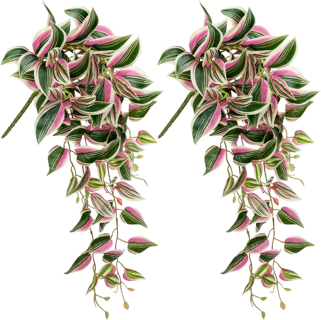 DILATATA Fake Hanging Plants Artificial Hanging Plants 26" Faux Wandering Jew Hanging Leaves Plants for Wall Shelf Home Indoor Outdoor Decor - 2 Pack