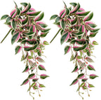 DILATATA Fake Hanging Plants Artificial Hanging Plants 26" Faux Wandering Jew Hanging Leaves Plants for Wall Shelf Home Indoor Outdoor Decor - 2 Pack