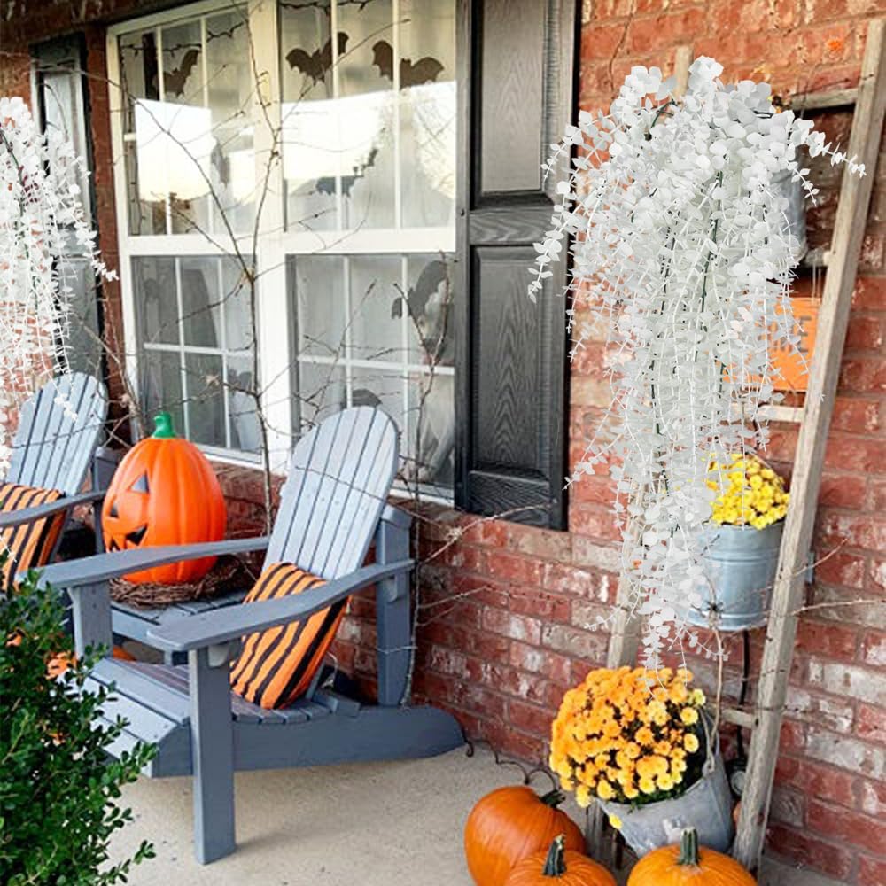 RECUTMS Fake Plant Hanging Eucalyptus Vines Plants Faux Eucalyptus Leaf Hanging Plant for Room Wedding Proch Yard Outdoor Home Wall Kitchen Bathroom Indoor Decoration in 3 Pcs(Pure White)