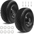 12'' Flat Free Tires Rubber Replacement Solid Tire, 2.1" Offset Hub Wheel Assemblies for Garden Cart Wheelbarrow, 3.5" Wide Polyurethane Tires with 5/8 Inch Axle Bore Hole (410/350-6)
