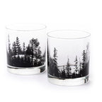 Black Lantern Whiskey Glass Set - Forest Landscape Old Fashioned Low-Ball Glasses - Drinking Glasses - Rock Glasses and Kitchen Glasses for Nature Lovers - Two Premium 11oz. Glasses