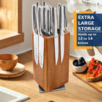 universal magnetic knife block without knives-360° rotatable magnetic knife holder made of fine acacia wood, Extra large magnet knife storage for knives and utensils for a quality kitchen life