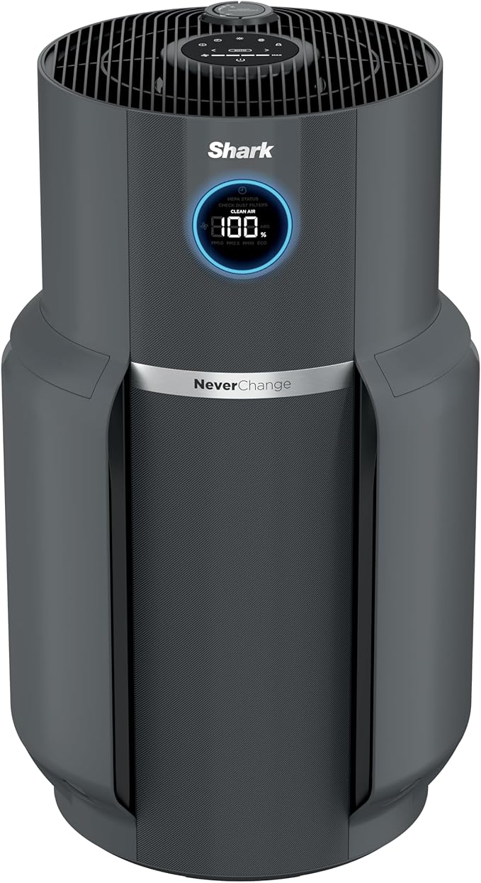 Shark Air Purifier for Home, NeverChange Max, 1,300 sq. ft. for Large Room, Kitchen, Home Office, HEPA-Exceeding Filter, Captures Pollutants, Pet Dander, Dust, Odor, Smoke, and More, HP301, Grey