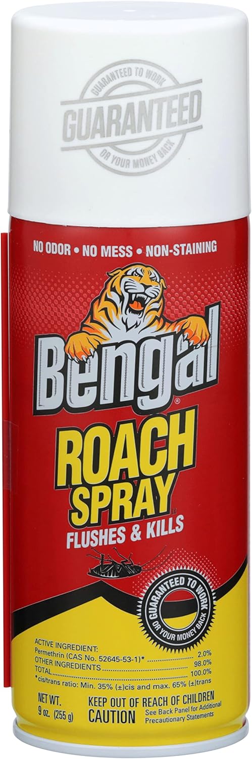 Bengal Roach Spray, Odorless Stain-Free Dry Spray, 2-Count, 9 Oz. Aerosol Cans