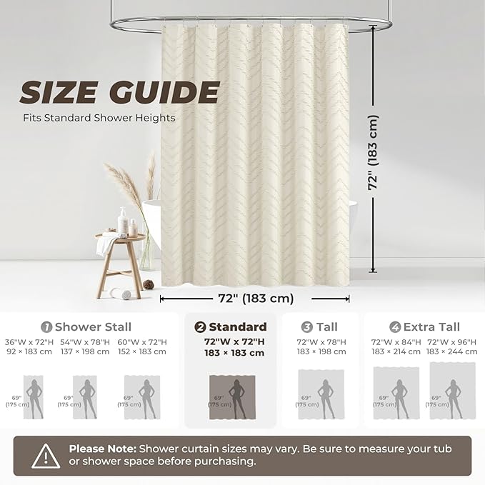 Cream Shower Curtain Boho Farmhouse Shower Curtain 72 x 72 Tufted Chevron Textured Minimalist Shower Curtains for Bathroom