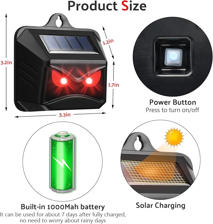 Solar Control Light Nocturnal Animal Repeller Outdoor Deterrent Devices Light Sensor Animal Repellent for Skunk Deer Coyote Fox Raccoon Cat Garden Yard Farm Chicken Coop (16, Black)