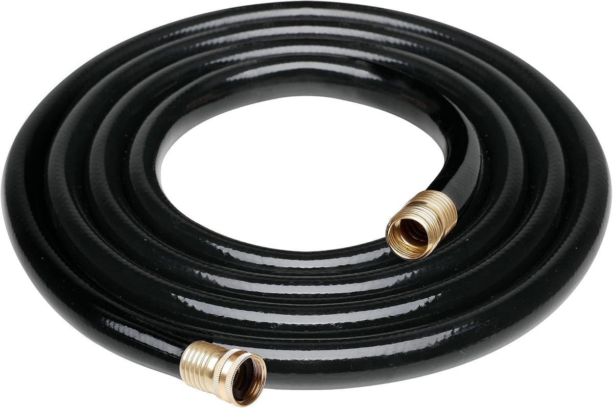 Worth Short Leader Black Garden Hose 5/8 in. x 15 ft. -Brass Aluminum Ends for Household & Yard Use -Medium Duty Durable Flexible Lightweight Water Pipe -Kink Free, No Leaking, Male/Female Fittings