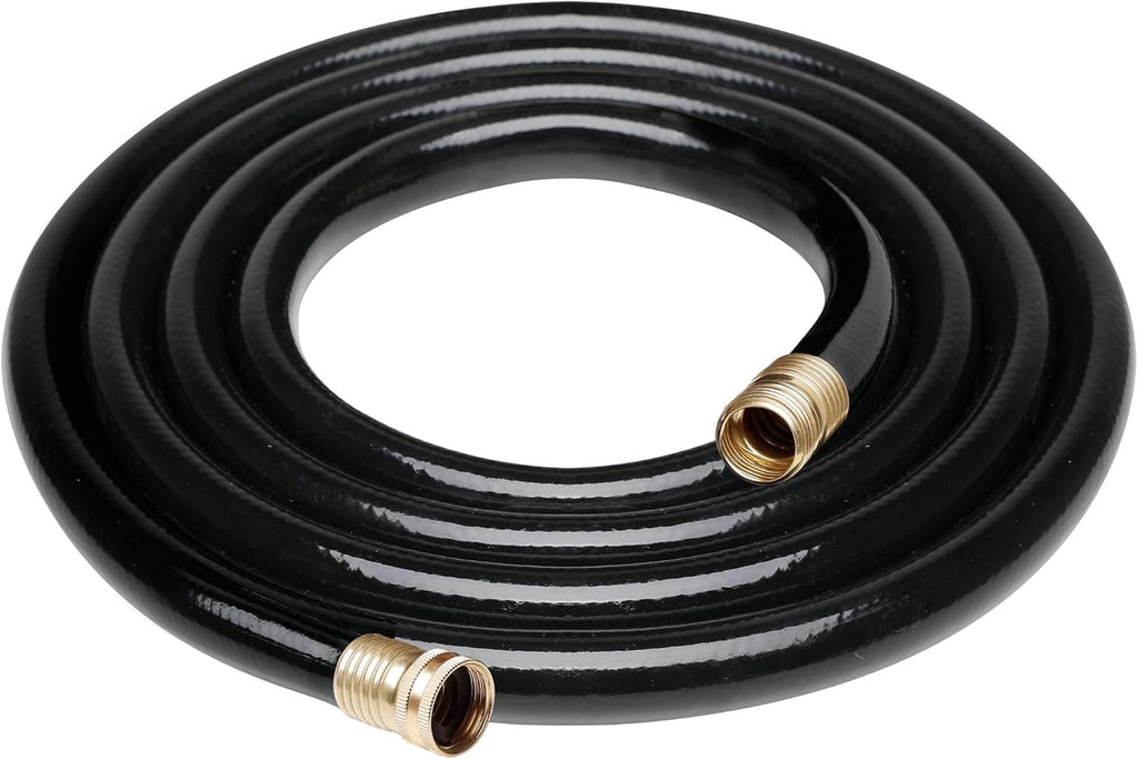 Worth Lead-in Black Garden Hose 3/4 in. x 25 ft. -Kink Free, No Leaking, Male/Female Fittings -Heavy Duty Durable Flexible Lightweight Water Pipe -Brass Aluminum Ends for Household & Commercial