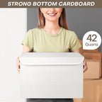 Large 17" 42 Quarts Collapsible Stackable Storage Bins with Lids [3-Pack] Foldable Fabric Linen Storage Boxes Cube, Closet Organizer Baskets with Label (16.7 x 12 x 12", White)