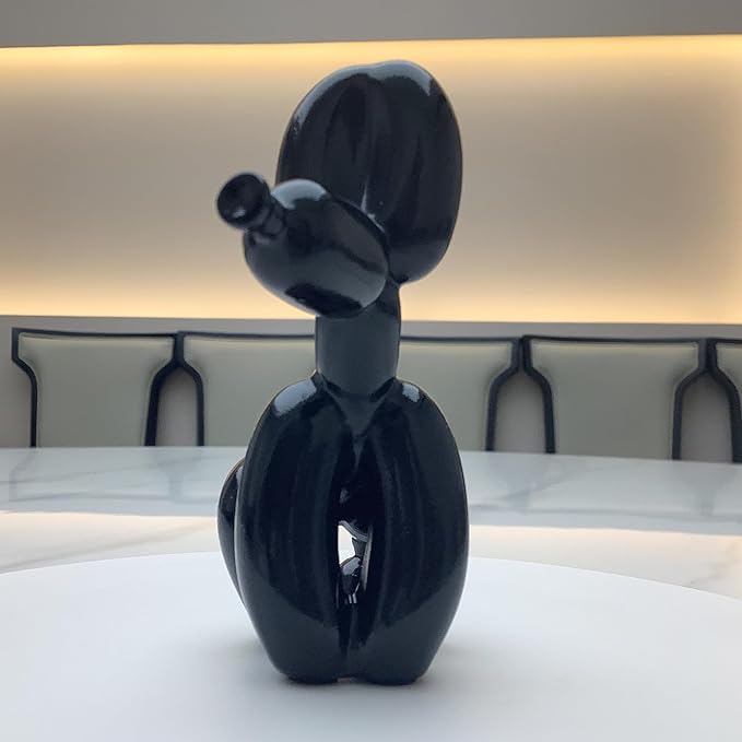 Balloon Dog Mini Poop Dog Decoration Desktop in Living Room Art Animal Small Statue Bookshelf Cute Puppy Decor (Black)