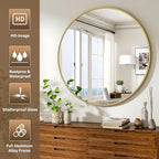 36 Inch Round Mirror - Circle Mirrors for Bathroom, Entryway and Living Room Wall Decor, Modern Hanging Vanity Mirror, Matte Gold Circle Decorative Wall Mirror