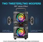 60W (80W Peak) Portable Bluetooth Speaker with Double Subwoofer Heavy Bass, Bluetooth 5.0 Wireless 100ft Outdoor Speaker, Support FM Radio, LED Colorful Lights, Stereo Sound, for Home, Party, Travel