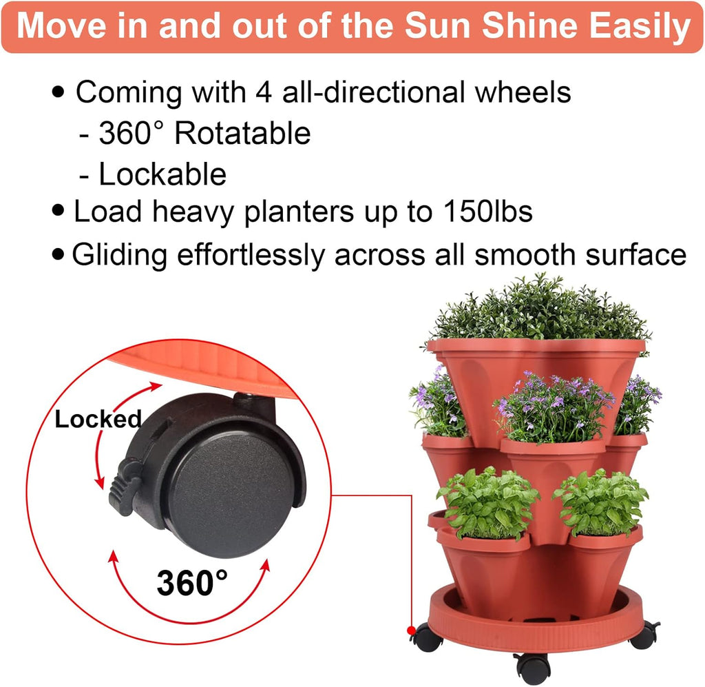 Vertical Planter 3 Tier Stackable Planters Garden Planters Strawberry Herb Flower and Vegetable Planter Indoor Outdoor Gardening Pots with Removable Wheels and Tools 2-Pack