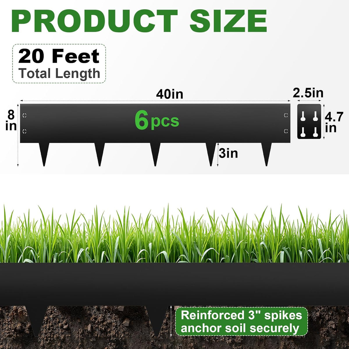Steel Landscape Edging 6-Pack, 8" H X 40" L Bendable Metal Edging for Landscaping, No-Dig Metal Landscaping Edging for Yard, Lawn Edge, Pathway & Flower Beds (20Ft Total)