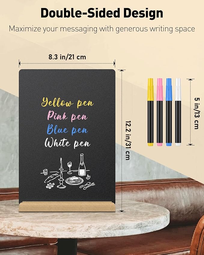 Uniclife 3 Pcs A4 Tabletop Chalkboard Sign with Stand & Chalk Markers, 8.3 x 11.7 Inch, Double-Sided Wooden Chalk Board Sign for Tables, Menu Board for Bar Restaurant Wedding