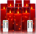 Flameless LED Candles with Timer 9 Pc Flickering Flameless Candles for Romantic Ambiance and Home Decoration Stable Acrylic Shell,with Embedded Star String，Battery Operated Candles（Red）