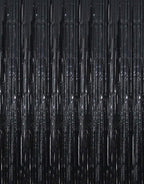 GOER 3.2 ft x 9.8 ft Metallic Tinsel Foil Fringe Curtains Party Photo Backdrop Party Streamers for Halloween,Birthday,Graduation,New Year Eve Decorations Wedding Decor (4 Packs,Black)