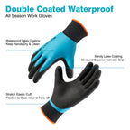 COOLJOB Waterproof Gardening Work Gloves with grip for Women & Men, Double Rubber Coated for Garden Yard Outdoor Construction Worker, Blue Small Size 2 Pairs