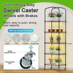 Abimars 5-Tier Mini Greenhouse with Grow Light, Shelf Height Adjustable Metal Plant Shelf with PVC Cover and Wheels, Includes 4-Pack Full Spectrum Plant Lights, 11x16x57inch