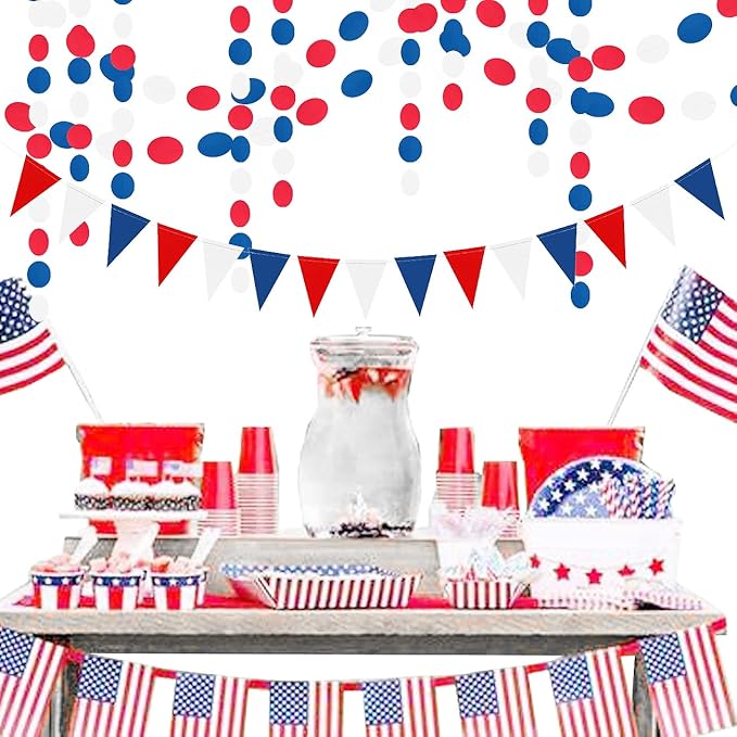 Red White Blue Party Decorations - 52Ft Paper Streamers Birthday Garland National Day Patriotic American Theme Labor Day Decor HongTongTong