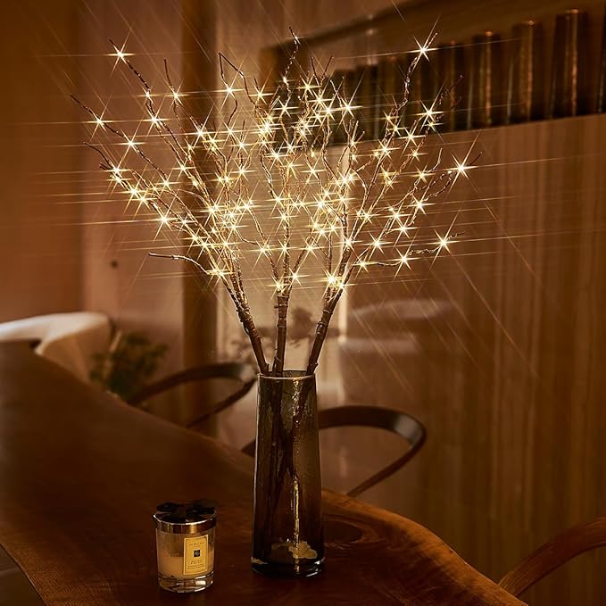 Birchlitland Lighted Branches for Vase 32in Tall 150 LED Plug in, Brown Artificial Willow Lights with Timer Home Christmas Party Mantle Decor