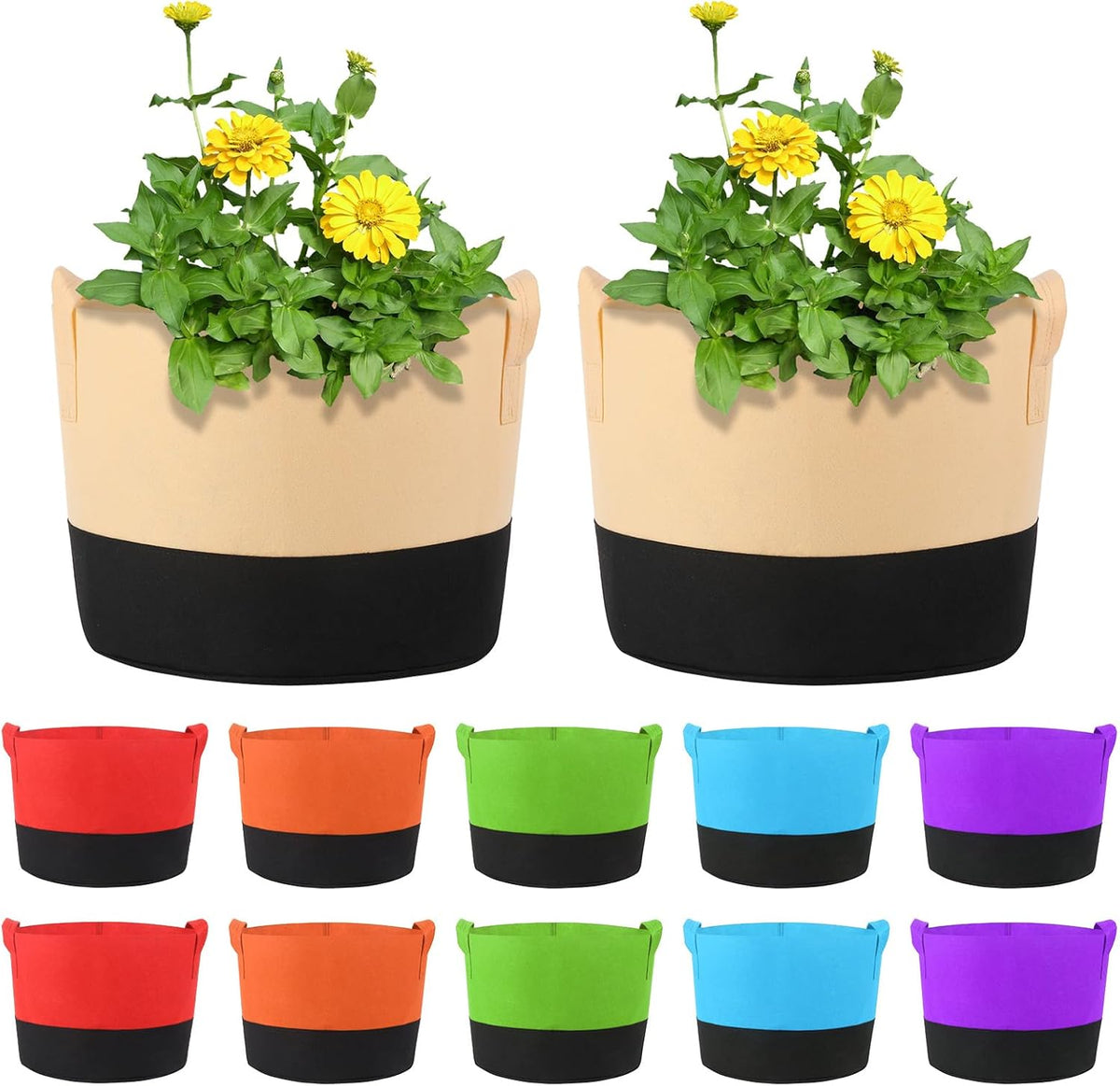 12 Pack Multicolor 10 Gallon Grow Bags - Fabric Plant Pots with Handles for Outdoor Garden and Vegetable Planting