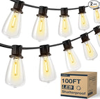 addlon 100FT(50FT*2) LED Outdoor String Lights Waterproof Patio Lights with Shatterproof ST38 Replaceable Bulbs, Dimmable Outside Hanging Light Connectable for Porch, Backyard, 2200K