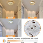Modern Dimmable LED Luxury Crystal Gold Flush Mount Ceiling Light Fixture,7.87 Inch 15W,3CCT,Mini Round Close to Ceiling Chandelier for Hallway,Kitchen,Laundry Room,Entryway