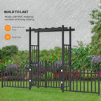 VINGLI Garden Arbor with Gate and Fence, PVC Wedding Arch for Ceremony Party, Garden Trellis for Climbing Plants Outdoor, Arch Backdrop Stand for Garden, Backyard, Lawn, Wedding (Black)