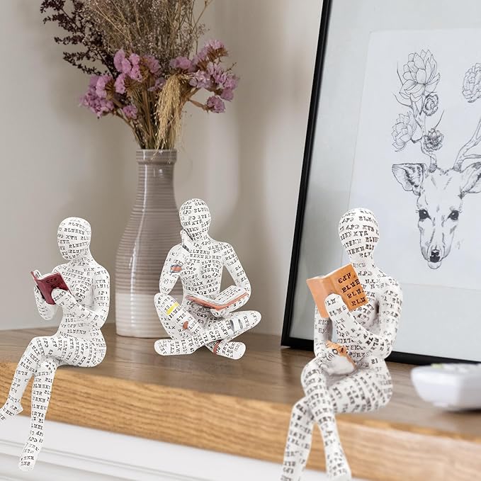 puthiac Office Shelf Decor - Reading Woman Figurine Sculpture Thinker Statue - Modern Abstract Home Decor for Living Room, Office, Bedroom - Elegant and Aesthetic Decoration Statue 04