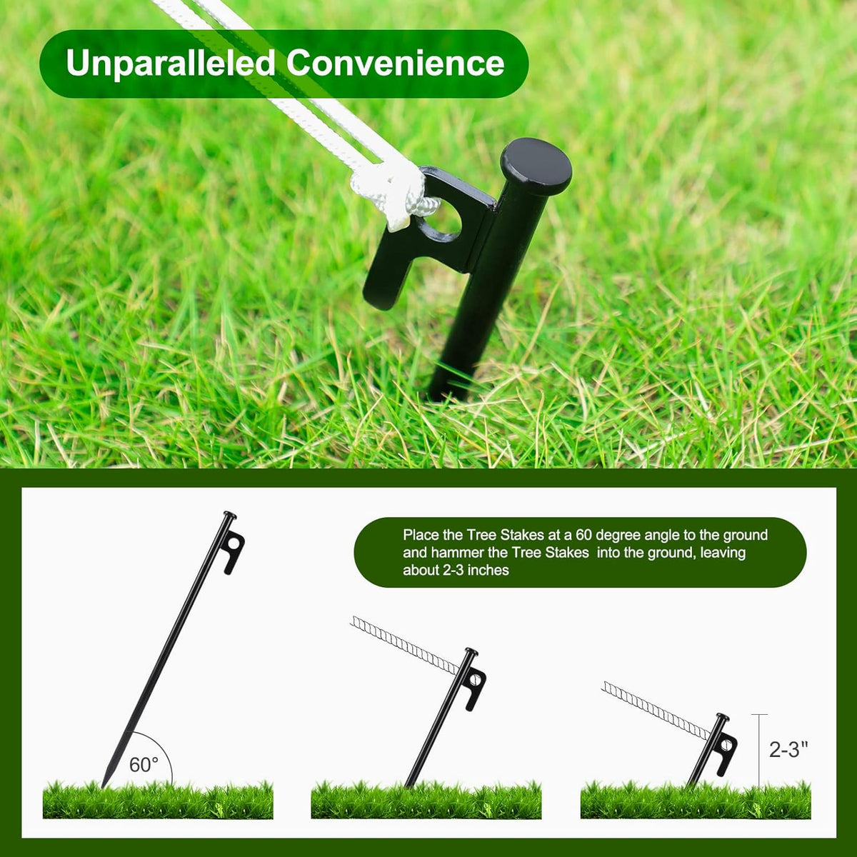 Tree Stake Kits, Heavy Duty Tree Stakes and Supports Kits for Young Trees Against Bad Weather, 3 Pcs Tree Stake, 3 Pcs Tree Straps, 32.8 FT Rope