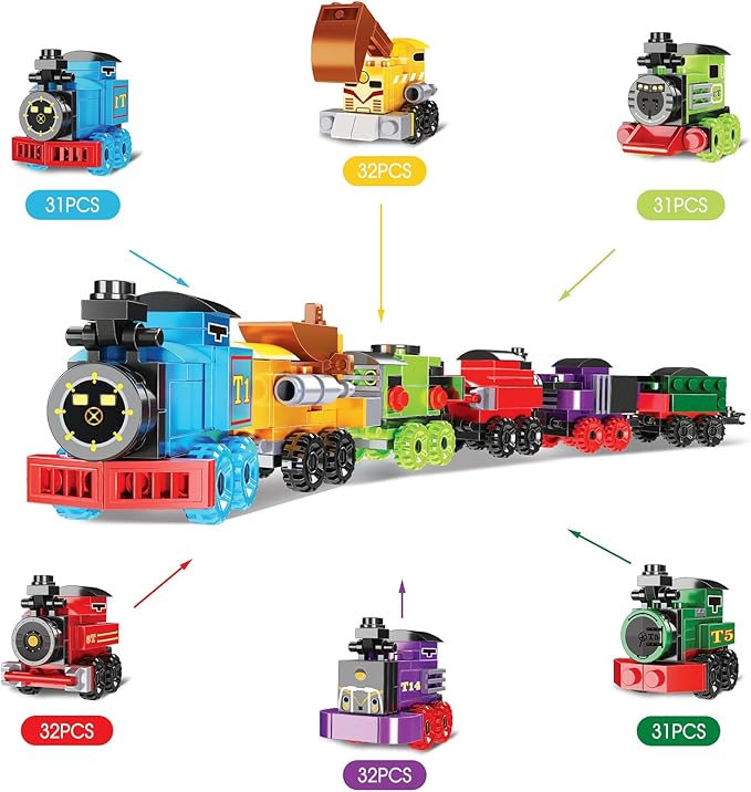 Mini Building Block Sets, 12PCS Vehicle Train Toys Building Blocks, 6 in 1 STEM Toys Eggs Building Sets, Party Favors for Kids Goodie Bags Prizes/Birthday Gifts