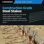 Sandbaggy 36" Square Steel Concrete Form Stakes with Nail Holes - 5/8" Wide - Rust Resistant Coating - Removable, Reusable - Construction Grade Stakes (30, 36 inch)