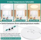16'' Dimmable LED Ceiling Light Fixture, Ultra Thin Flush Mount, 28W 2800Lumen, 3 Color Changeable, Round, White, for Dining Room, Kitchen, Bedroom, Office, Hotel