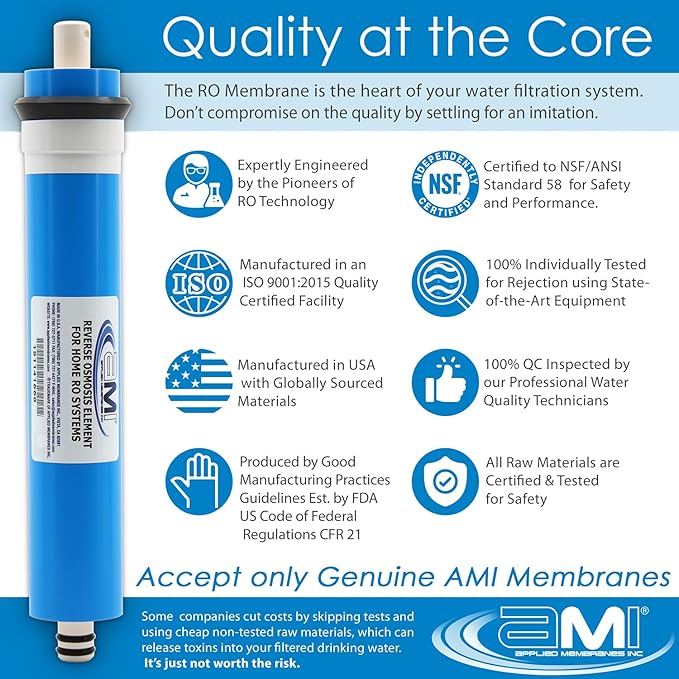 APPLIED MEMBRANES INC. 100 GPD Reverse Osmosis Membrane | RO Membrane Water Filter Replacement for Reverse Osmosis Water Filtration System | 1.8” x 12” Universal Compatibility | Made in USA
