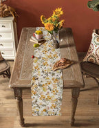 Vintage Orange Flower Cotton Linen Table Runner for Dining Kitchen, Wedding Outdoor Party Tablerunners Decoration, Farmhouse Botanical Floral Retro Dresser Scarf Coffee Tablecloth Runners 13x60 Inches