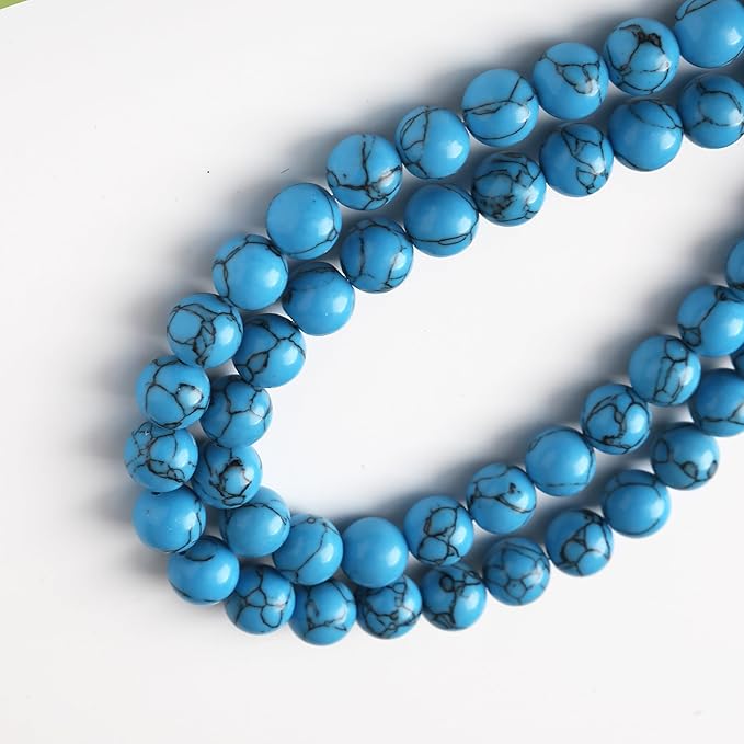 River Stone Blue Turquoise Stone Beads for Jewelry Making DIY Craft Gemstone Beads Kit (8mm, 45pcs) Cosmic Crystal Pebbles for Bracelets, Necklaces, Home Decor