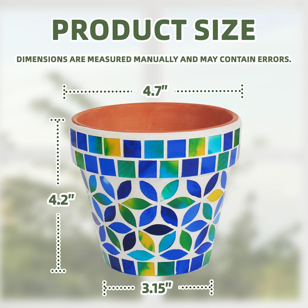 VOREEN 4.2 Inch Mosaic Terracotta Plant Pot, Handmade Flower Pots with Drainage, Handmade Indoor/Outdoor Decorative Planter for Succulents, Home & Garden Decor, Gift for Mom Wife Friend