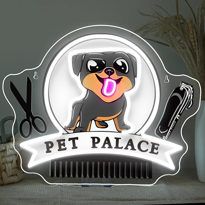 Pet Palace Neon Sign Dog LED Neon Signs for Wall Decor Pet Grooming&Hair Cut Salon Club Led Light for Animal Clinics Neon Wall Unique Gift for Pet Shop