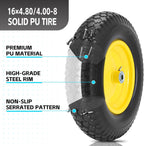 16" 4.80/4.00-8" Flat-Free Solid Wheelbarrow Wheel and Tire, 3"-7"Centered Hub with 5/8"&3/4" Bearings for Wheelbarrows Utility Cart Lawn Dollies